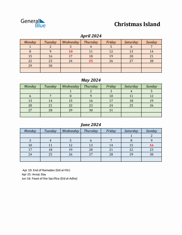 Q2 2024 Holiday Calendar - Christmas Island