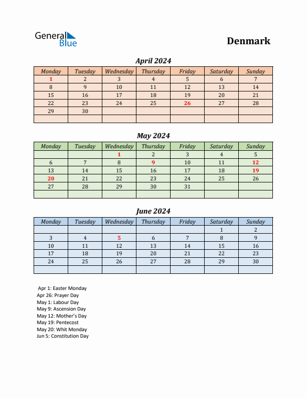 Q2 2024 Holiday Calendar - Denmark