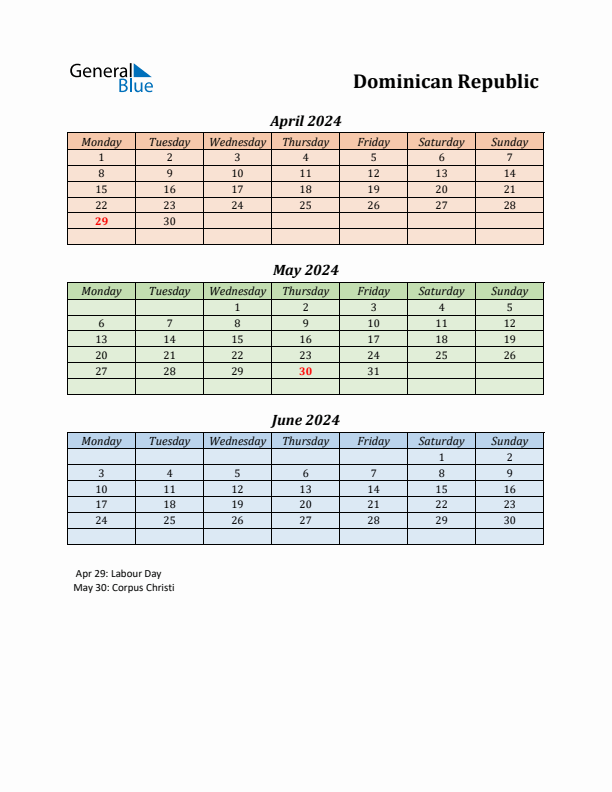 Q2 2024 Holiday Calendar - Dominican Republic