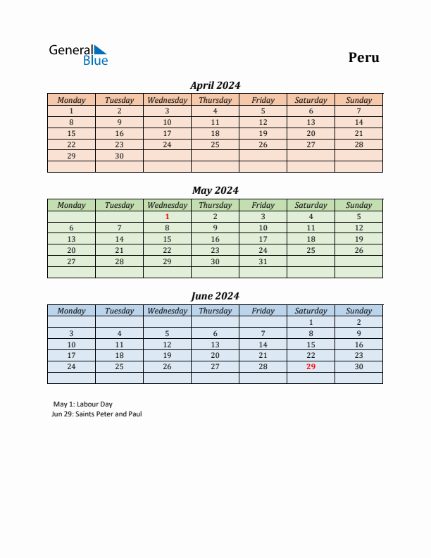 Q2 2024 Holiday Calendar - Peru