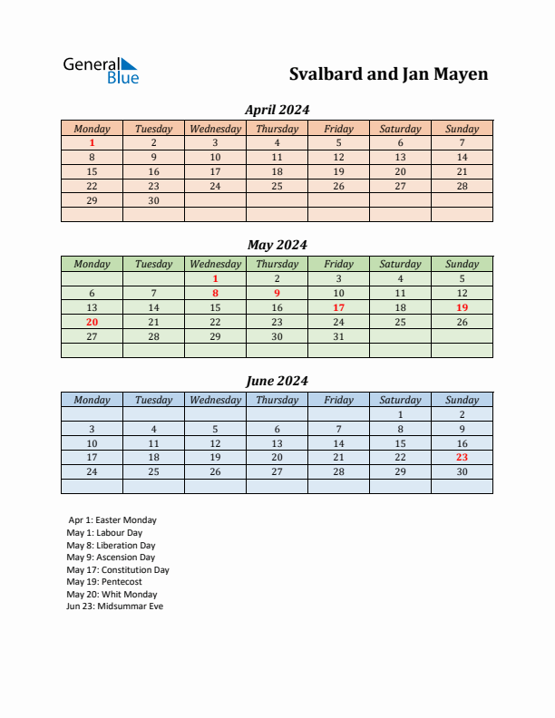 Q2 2024 Holiday Calendar - Svalbard and Jan Mayen