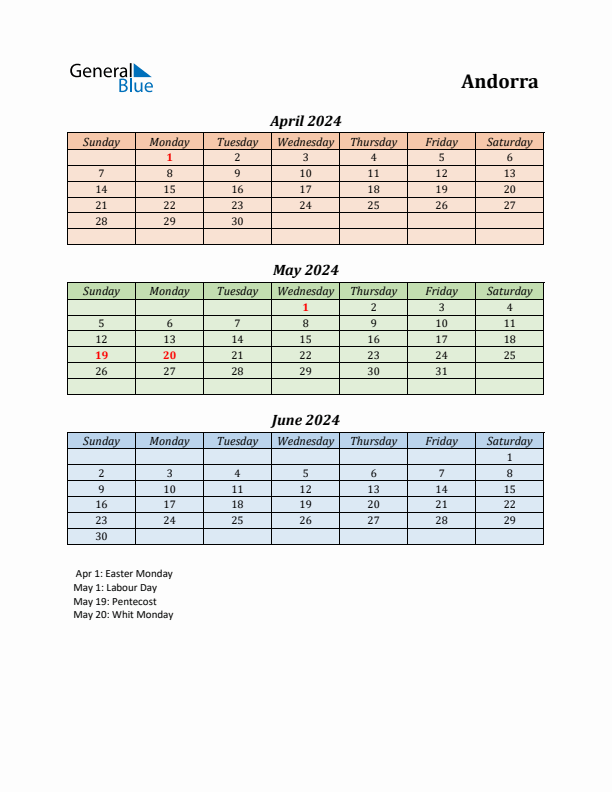 Q2 2024 Holiday Calendar - Andorra