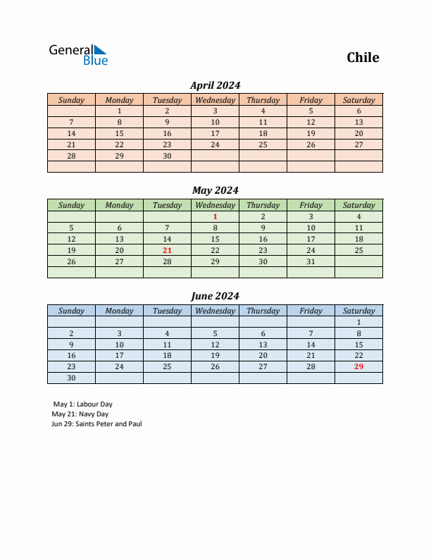 Q2 2024 Holiday Calendar - Chile