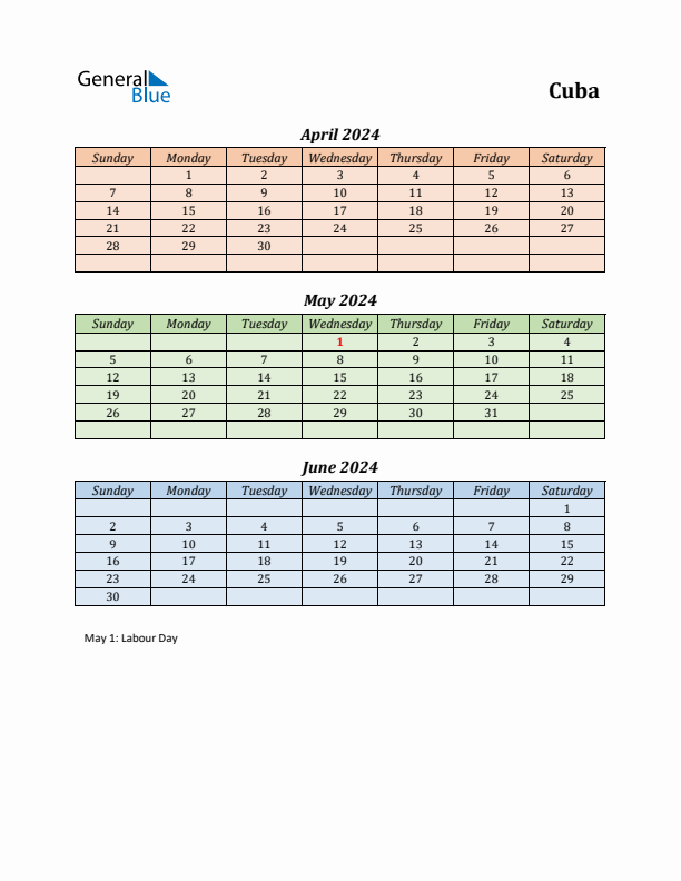 Q2 2024 Holiday Calendar - Cuba