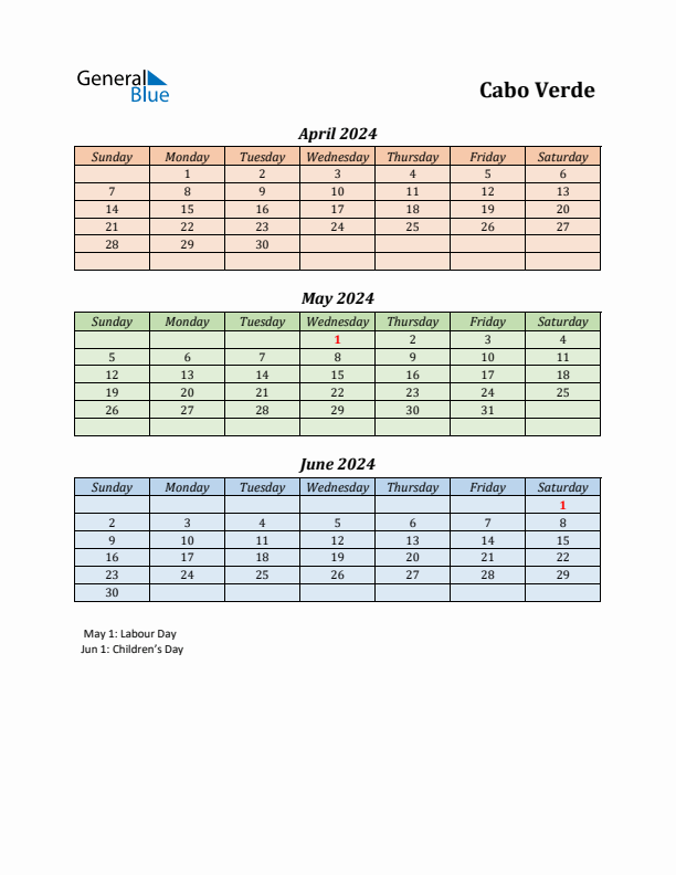 Q2 2024 Holiday Calendar - Cabo Verde