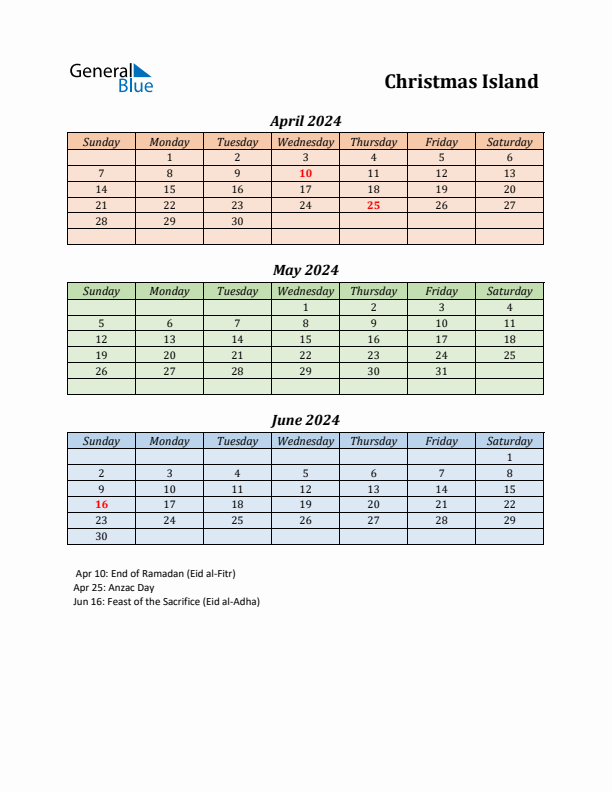 Q2 2024 Holiday Calendar - Christmas Island