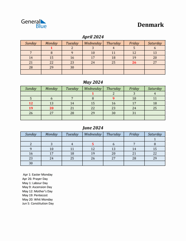 Q2 2024 Holiday Calendar - Denmark