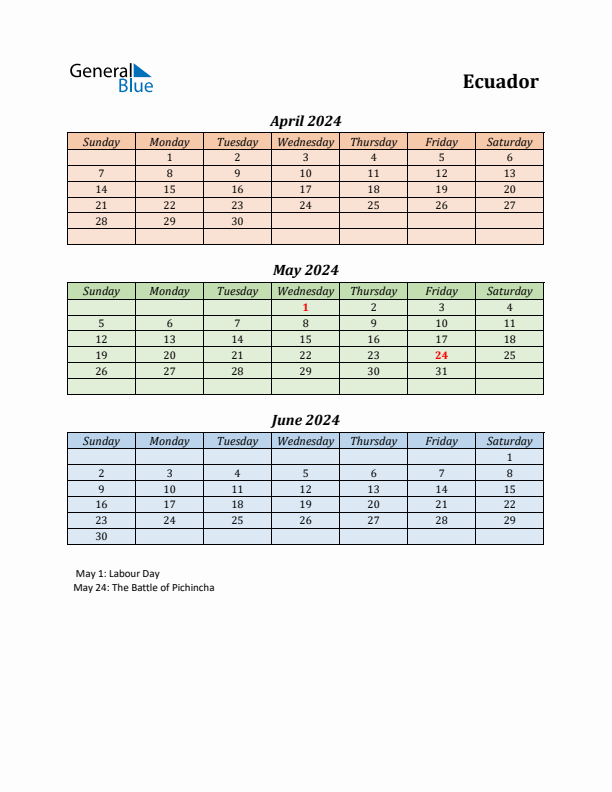 Q2 2024 Holiday Calendar - Ecuador