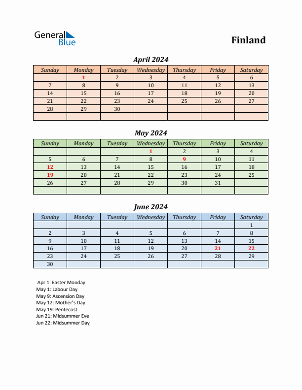 Q2 2024 Holiday Calendar - Finland