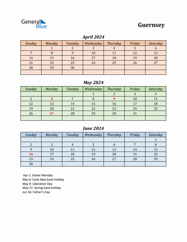 Q2 2024 Holiday Calendar - Guernsey