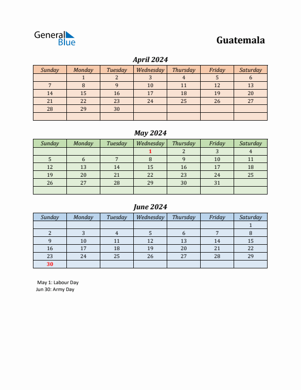 Q2 2024 Holiday Calendar - Guatemala