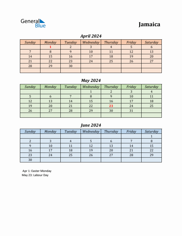 Q2 2024 Holiday Calendar - Jamaica