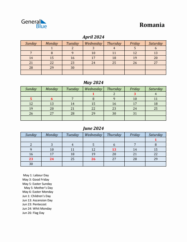 Q2 2024 Holiday Calendar - Romania