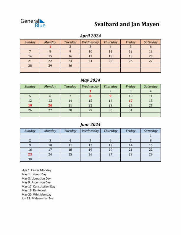 Q2 2024 Holiday Calendar - Svalbard and Jan Mayen