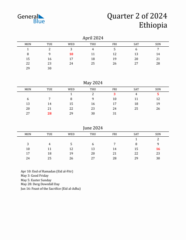 Quarter 2 2024 Ethiopia Quarterly Calendar