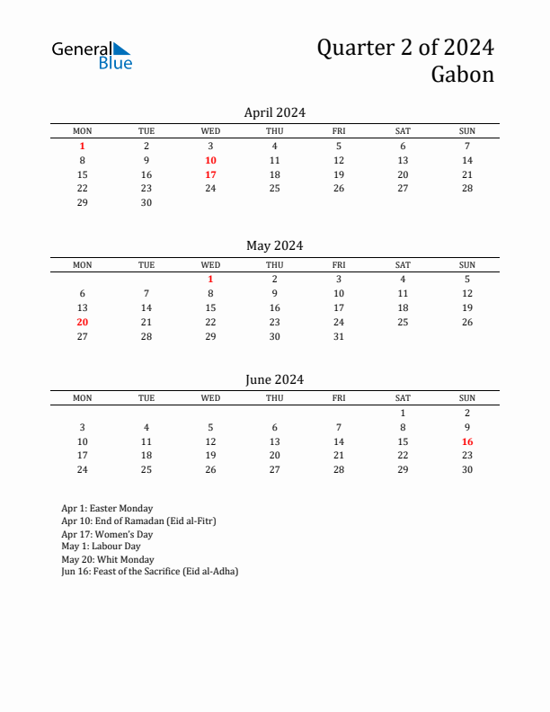 Quarter 2 2024 Gabon Quarterly Calendar