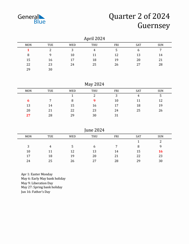 Quarter 2 2024 Guernsey Quarterly Calendar