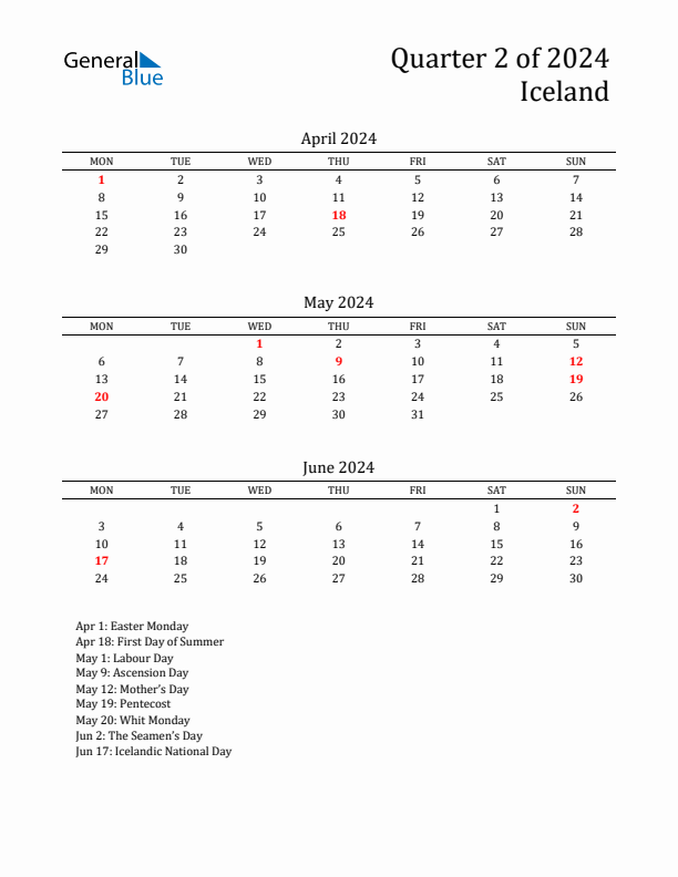 Quarter 2 2024 Iceland Quarterly Calendar