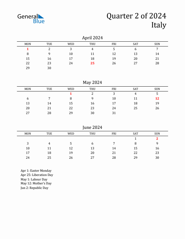 Quarter 2 2024 Italy Quarterly Calendar