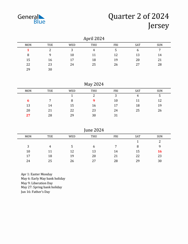 Quarter 2 2024 Jersey Quarterly Calendar