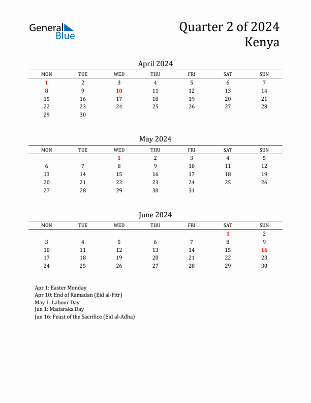 Quarter 2 2024 Kenya Quarterly Calendar