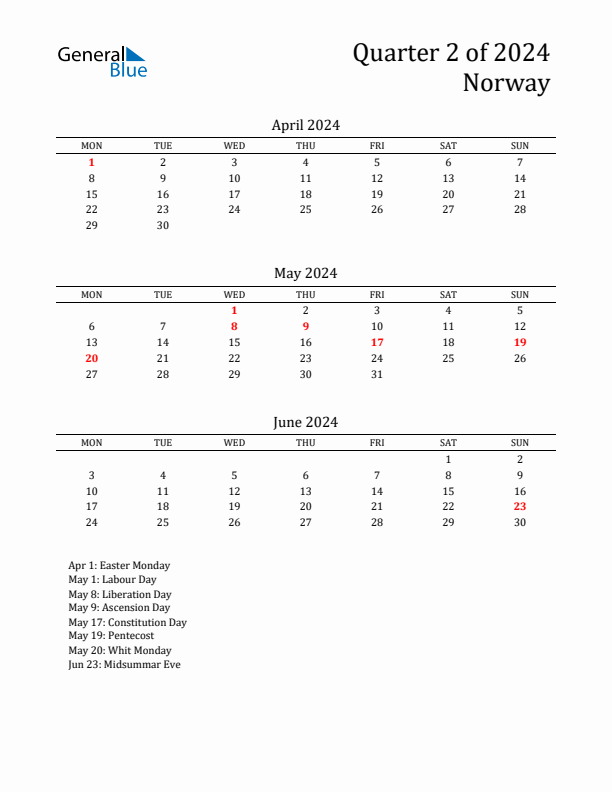 Quarter 2 2024 Norway Quarterly Calendar