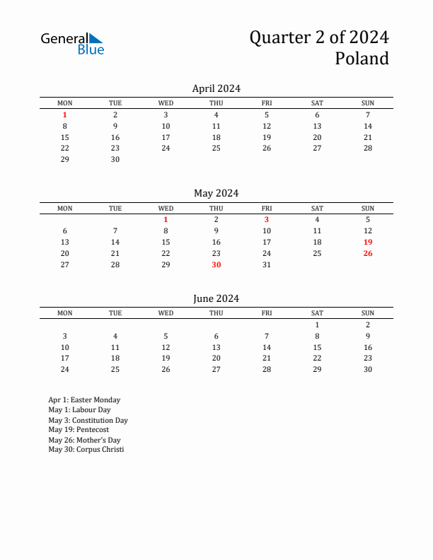 Quarter 2 2024 Poland Quarterly Calendar