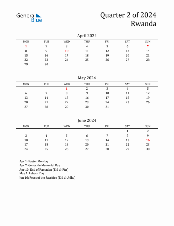 Quarter 2 2024 Rwanda Quarterly Calendar