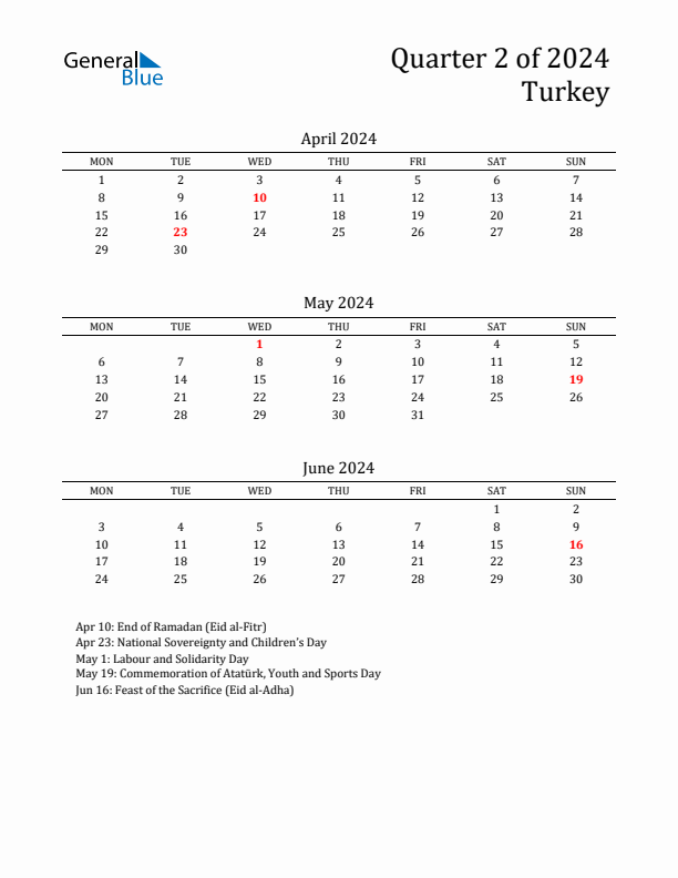 Quarter 2 2024 Turkey Quarterly Calendar