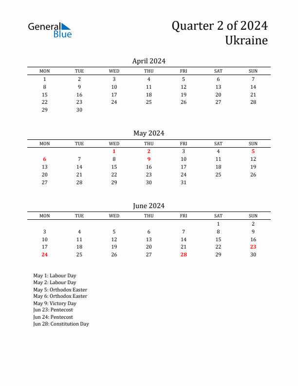 Quarter 2 2024 Ukraine Quarterly Calendar