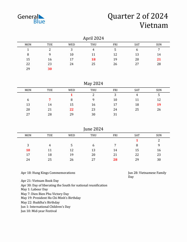 Quarter 2 2024 Vietnam Quarterly Calendar