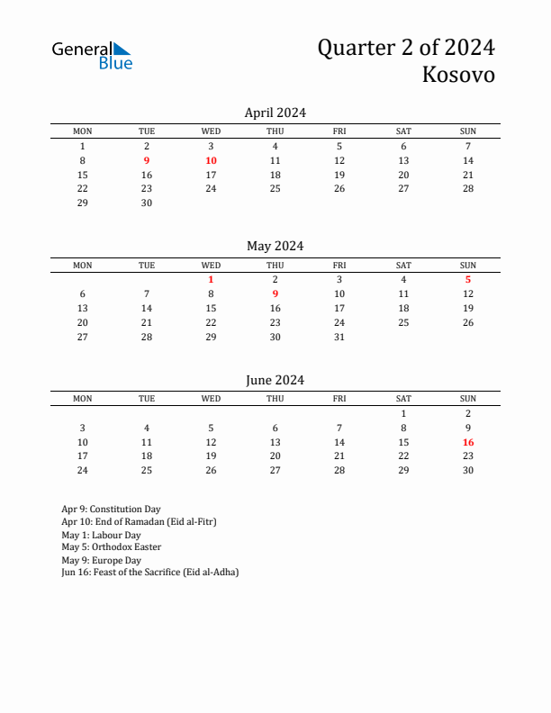 Quarter 2 2024 Kosovo Quarterly Calendar