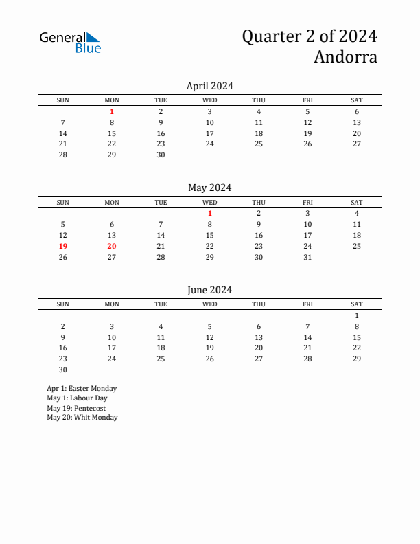 Quarter 2 2024 Andorra Quarterly Calendar