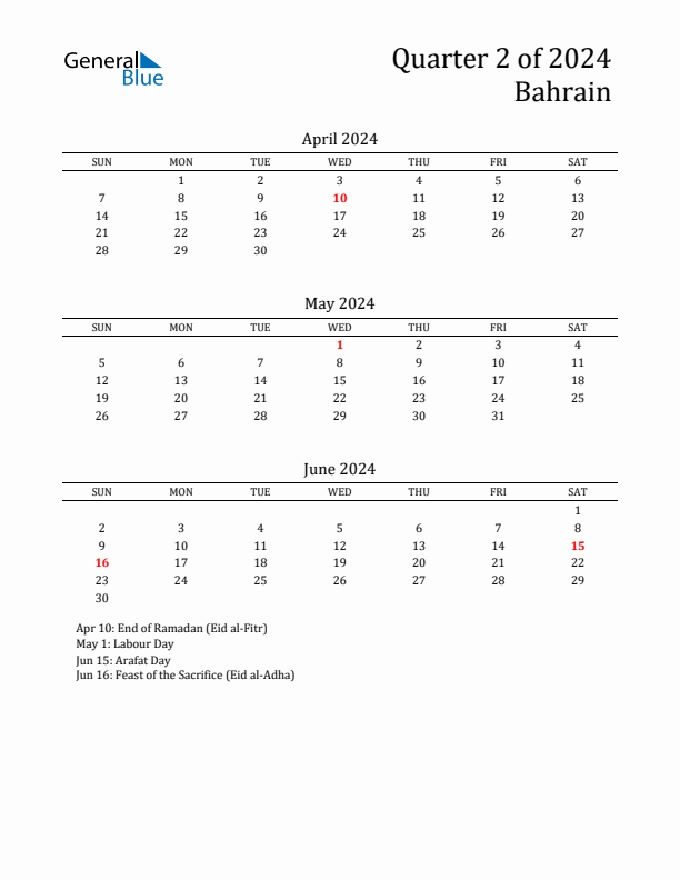 Quarter 2 2024 Bahrain Quarterly Calendar