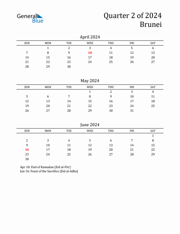 Quarter 2 2024 Brunei Quarterly Calendar