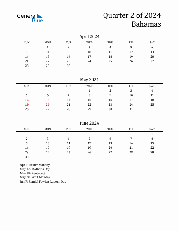 Quarter 2 2024 Bahamas Quarterly Calendar