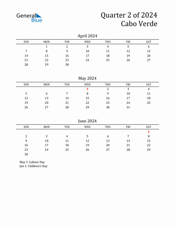 Quarter 2 2024 Cabo Verde Quarterly Calendar