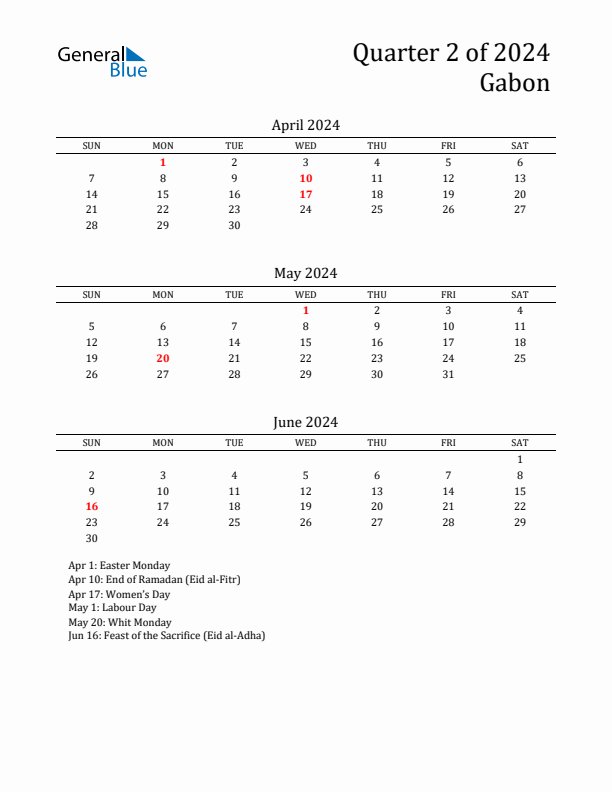 Quarter 2 2024 Gabon Quarterly Calendar