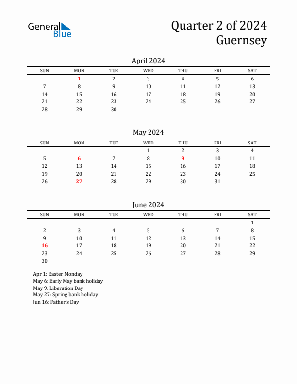 Quarter 2 2024 Guernsey Quarterly Calendar