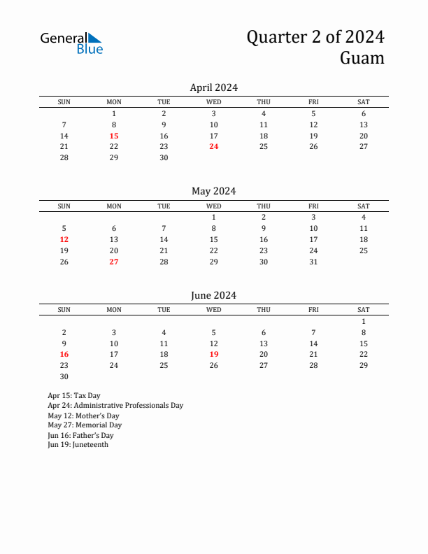 Quarter 2 2024 Guam Quarterly Calendar