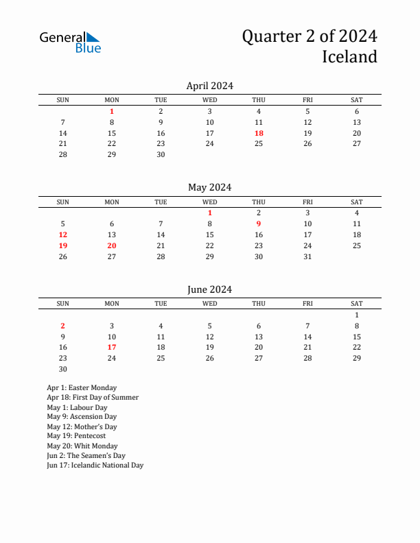 Quarter 2 2024 Iceland Quarterly Calendar