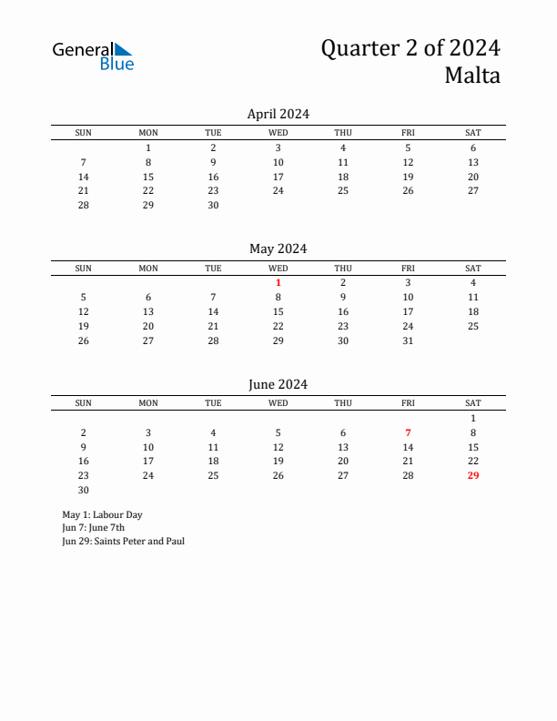 Quarter 2 2024 Malta Quarterly Calendar