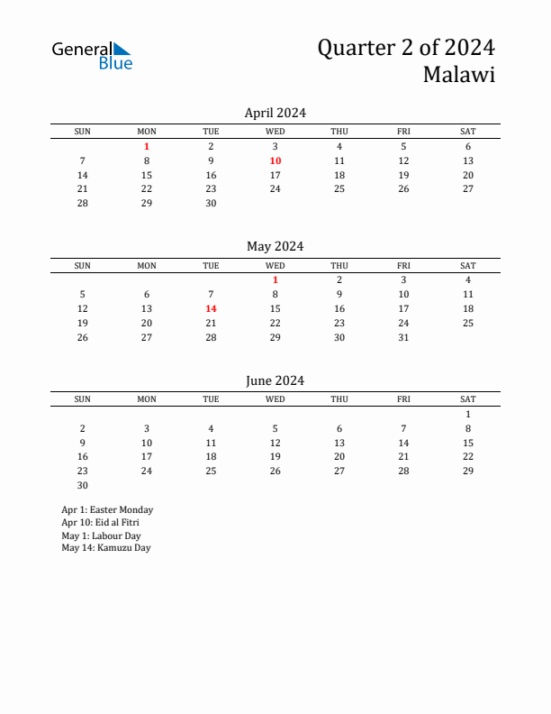 Quarter 2 2024 Malawi Quarterly Calendar