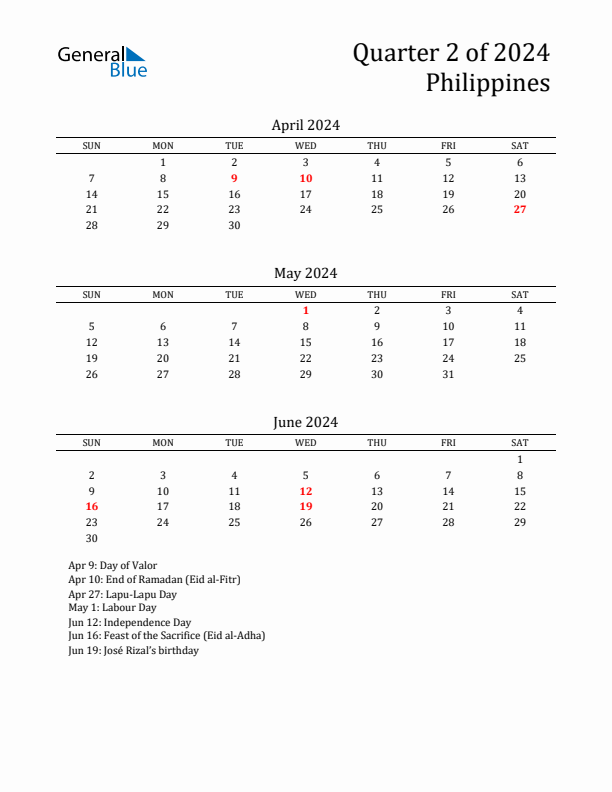 Quarter 2 2024 Philippines Quarterly Calendar