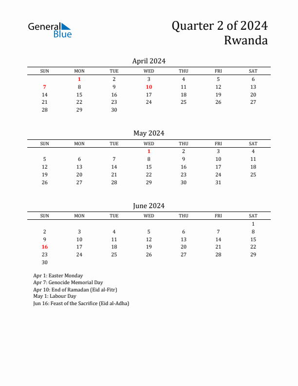 Quarter 2 2024 Rwanda Quarterly Calendar