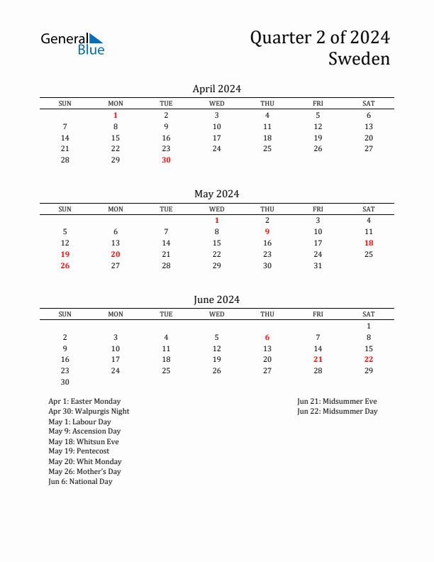 Quarter 2 2024 Sweden Quarterly Calendar