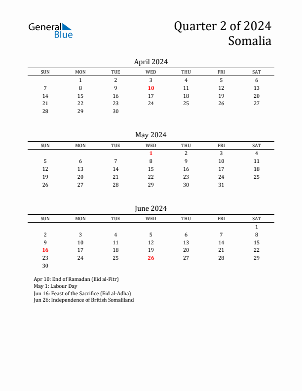 Quarter 2 2024 Somalia Quarterly Calendar