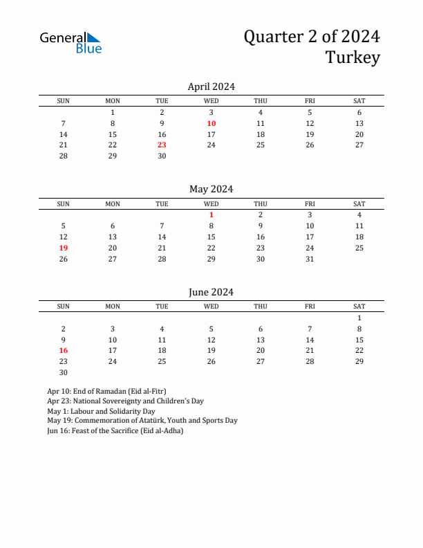 Quarter 2 2024 Turkey Quarterly Calendar