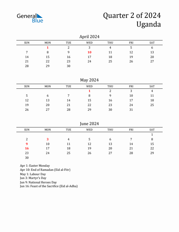 Quarter 2 2024 Uganda Quarterly Calendar