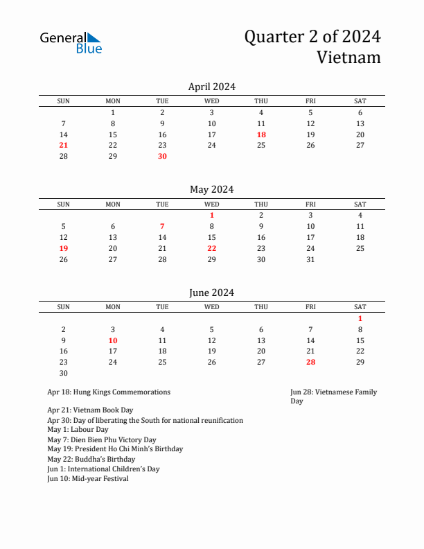 Quarter 2 2024 Vietnam Quarterly Calendar